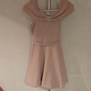 Knitworks Rose Gold Sparkle Girls' Party Dress with Heart Accent